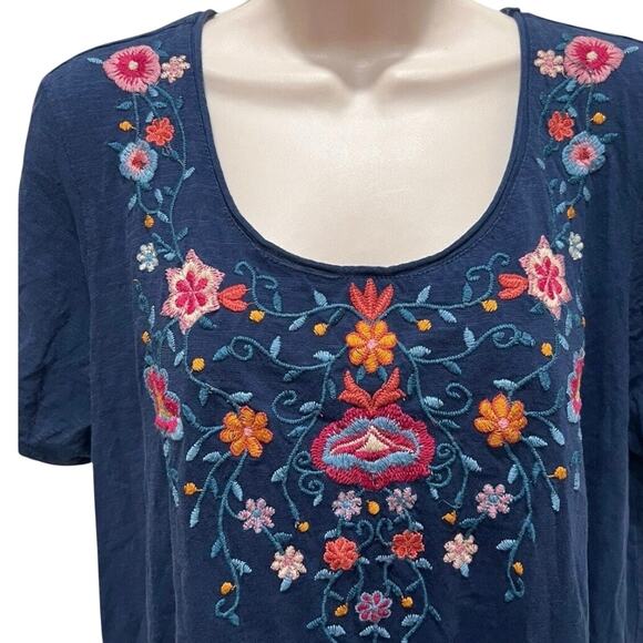 Terre Bleue Blue Embroidered Sharkbite Hem Scoop Neck Tunic Top Women’s Size XL - Picture 3 of 7